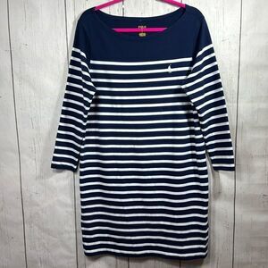 Polo by Ralph Lauren Navy and White Striped Midi Dress